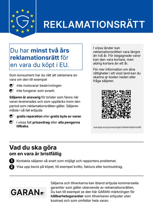 Reklamationsrätt: Du har minst två års reklamationsrätt för en vara du köpt i EU.